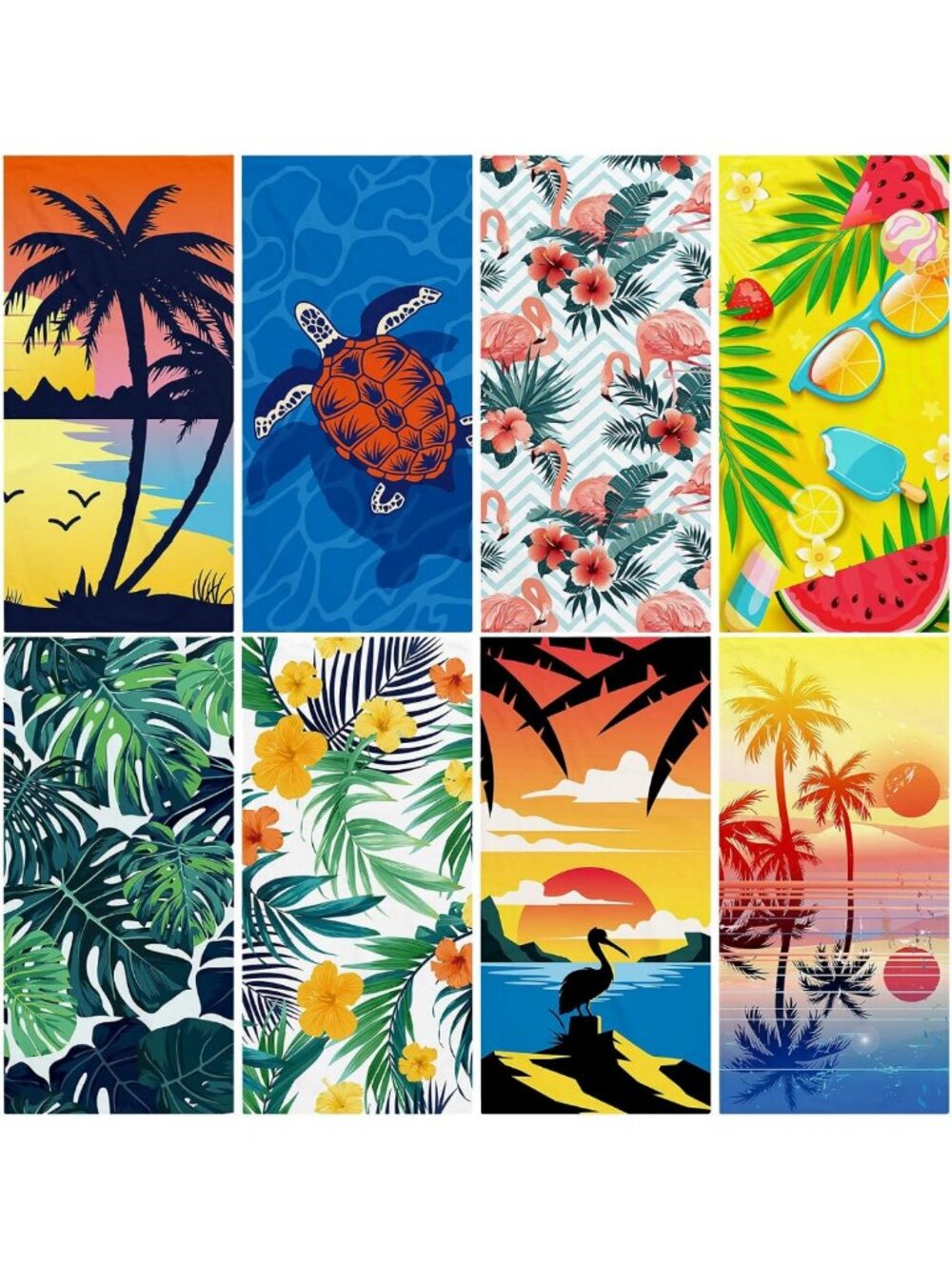 Oversized Microfiber Beach Towels - Quick Dry, Lightweight, Sand-Free, 8 Pcs Set